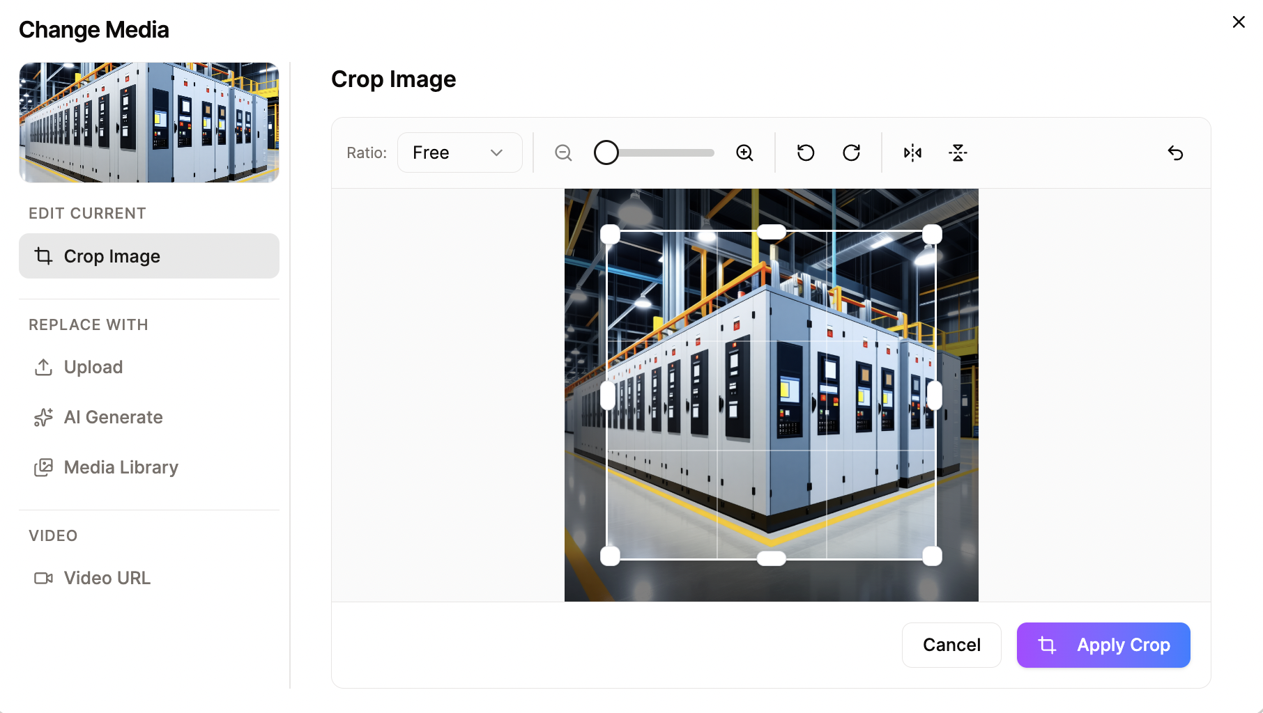 Change Media Modal with Image Cropping