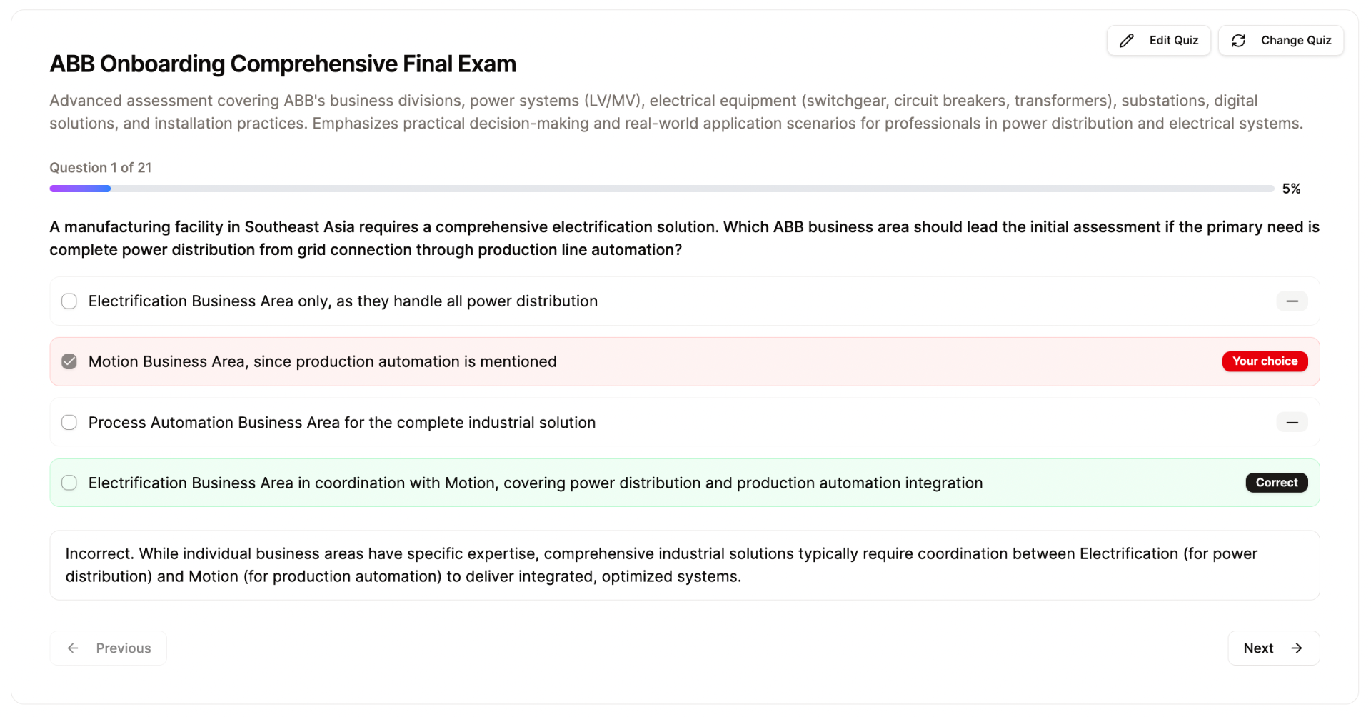Quiz Learner View with Feedback
